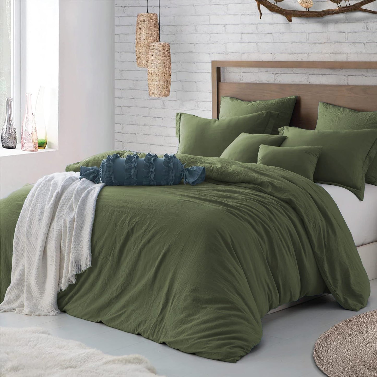 Hotel Soft Microfiber Duvet Cover Set-2000TC Quilt Cover Set & Pillowcases -1 Donna Cover Zipper Closure & 1 x Pillowcases-Breathable Bedding - Wrinkle, Fade, Stain Resistant(Olive green,King Single)