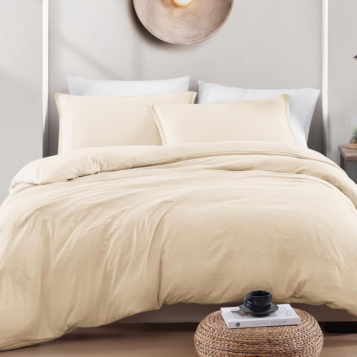 Hotel Soft Microfiber Duvet Cover Set-2000TC Quilt Cover Set & Pillowcases -1 Donna Cover Zipper Closure & 1 x Pillowcases-Breathable Bedding - Wrinkle, Fade, Stain Resistant(Cream White,King Single)