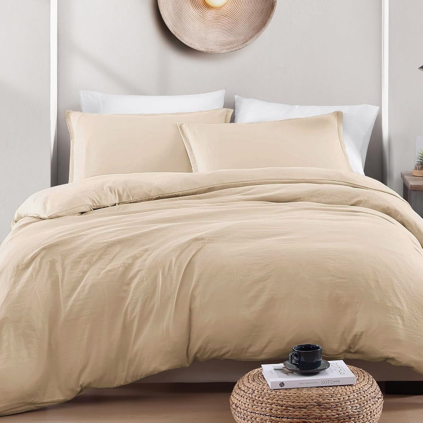 Hotel Soft Microfiber Duvet Cover Set-2000TC Quilt Cover Set & Pillowcases -1 Donna Cover Zipper Closure & 1 x Pillowcases-Breathable Bedding - Wrinkle, Fade, Stain Resistant(Camel Beige,King Single)