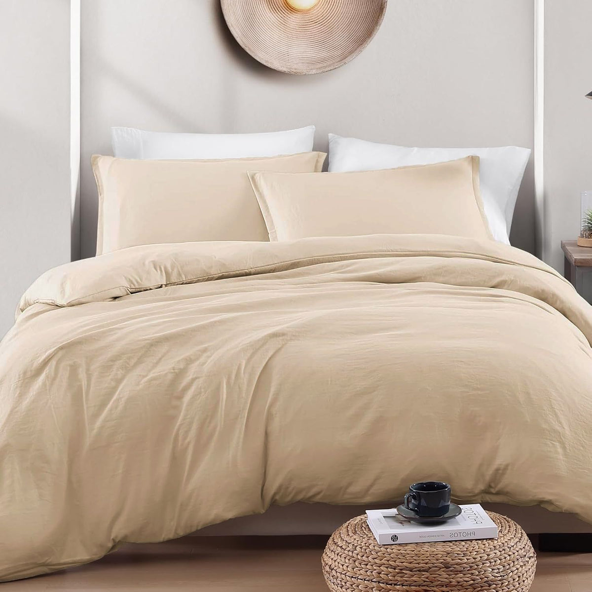 Hotel Soft Microfiber Duvet Cover Set-2000TC Quilt Cover Set & Pillowcases -1 Donna Cover Zipper Closure & 1 x Pillowcases-Breathable Bedding - Wrinkle, Fade, Stain Resistant(Camel Beige,King Single)