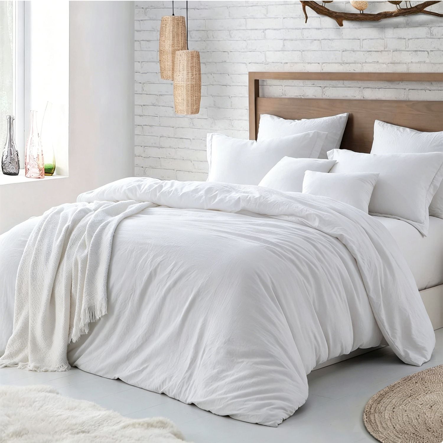 Hotel Soft Microfiber Duvet Cover Set-2000TC Quilt Cover Set & Pillowcases -1 Donna Cover Zipper Closure & 1 x Pillowcases-Breathable Bedding - Wrinkle, Fade, Stain Resistant(White,Queen)