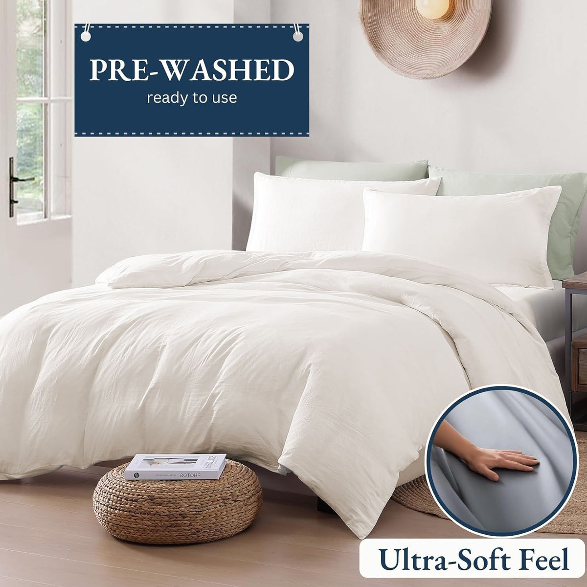 Hotel Soft Microfiber Duvet Cover Set-2000TC Quilt Cover Set & Pillowcases -1 Donna Cover Zipper Closure & 1 x Pillowcases-Breathable Bedding - Wrinkle, Fade, Stain Resistant(Raw white,Queen)
