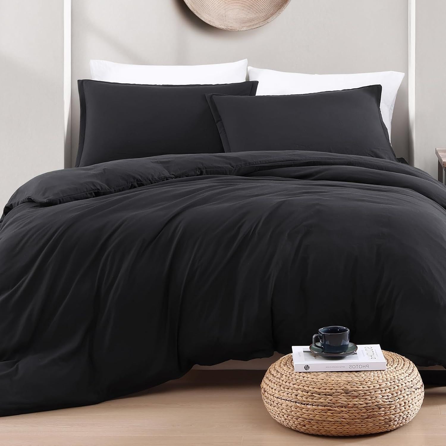 Hotel Soft Microfiber Duvet Cover Set-2000TC Quilt Cover Set & Pillowcases -1 Donna Cover Zipper Closure & 1 x Pillowcases-Breathable Bedding - Wrinkle, Fade, Stain Resistant(Black,Queen)