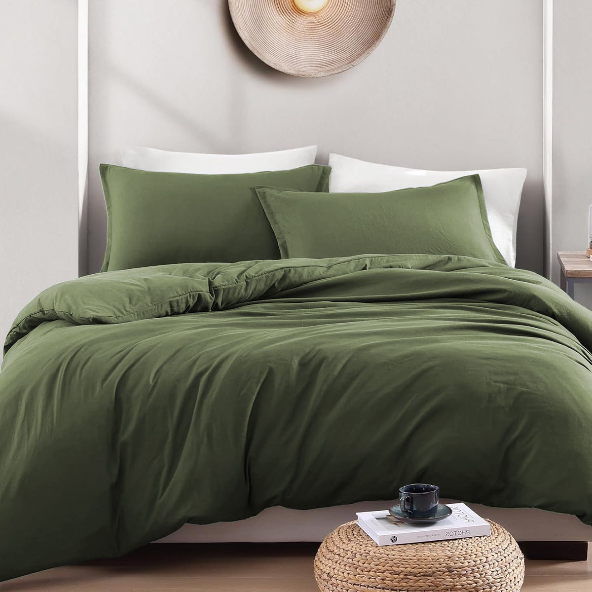 Hotel Soft Microfiber Duvet Cover Set-2000TC Quilt Cover Set & Pillowcases -1 Donna Cover Zipper Closure & 1 x Pillowcases-Breathable Bedding - Wrinkle, Fade, Stain Resistant(Olive green,Queen)