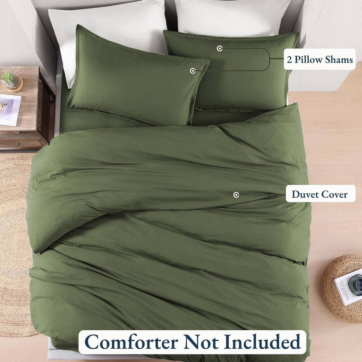 Hotel Soft Microfiber Duvet Cover Set-2000TC Quilt Cover Set & Pillowcases -1 Donna Cover Zipper Closure & 1 x Pillowcases-Breathable Bedding - Wrinkle, Fade, Stain Resistant(Olive green,Queen)