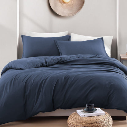 Hotel Soft Microfiber Duvet Cover Set-2000TC Quilt Cover Set & Pillowcases -1 Donna Cover Zipper Closure & 1 x Pillowcases-Breathable Bedding - Wrinkle, Fade, Stain Resistant(Navy,Queen)