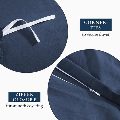 Hotel Soft Microfiber Duvet Cover Set-2000TC Quilt Cover Set & Pillowcases -1 Donna Cover Zipper Closure & 1 x Pillowcases-Breathable Bedding - Wrinkle, Fade, Stain Resistant(Navy,Queen)