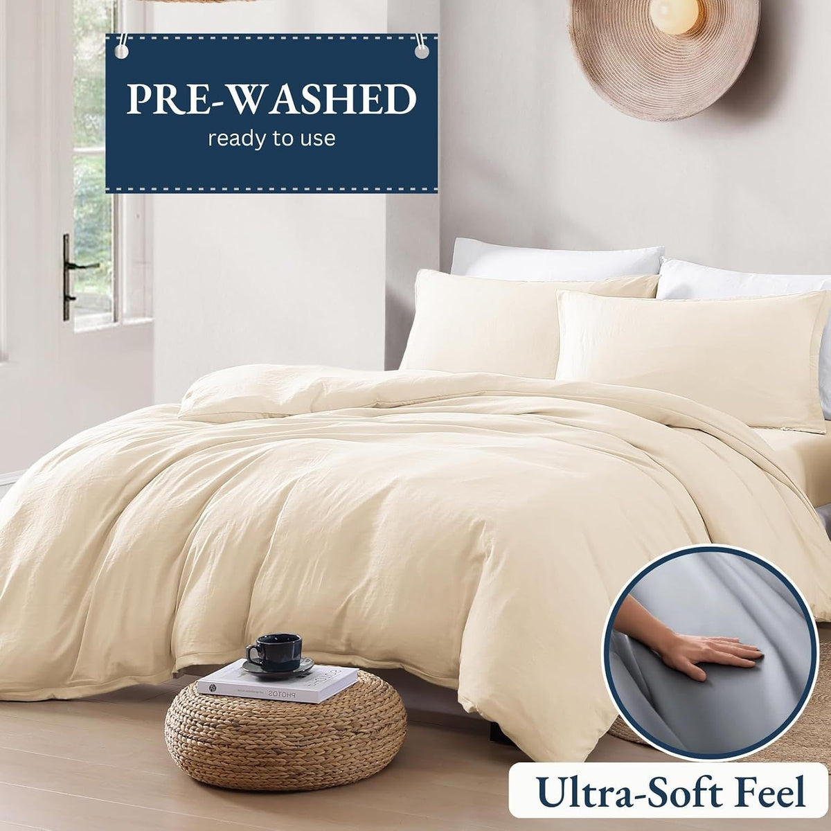 Hotel Soft Microfiber Duvet Cover Set-2000TC Quilt Cover Set & Pillowcases -1 Donna Cover Zipper Closure & 1 x Pillowcases-Breathable Bedding - Wrinkle, Fade, Stain Resistant(Cream White,Queen)