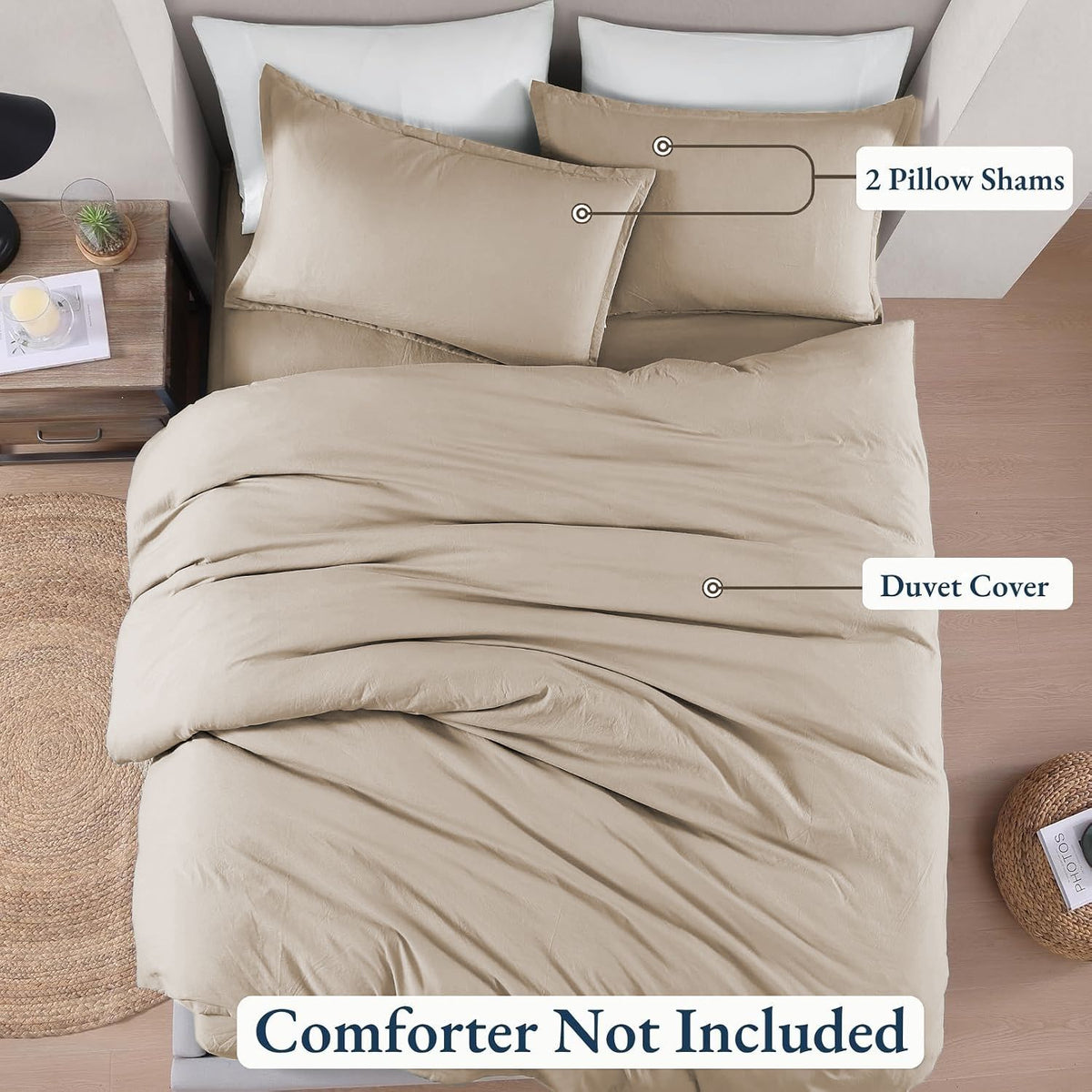 Hotel Soft Microfiber Duvet Cover Set-2000TC Quilt Cover Set & Pillowcases -1 Donna Cover Zipper Closure & 1 x Pillowcases-Breathable Bedding - Wrinkle, Fade, Stain Resistant(Camel Beige,Queen)