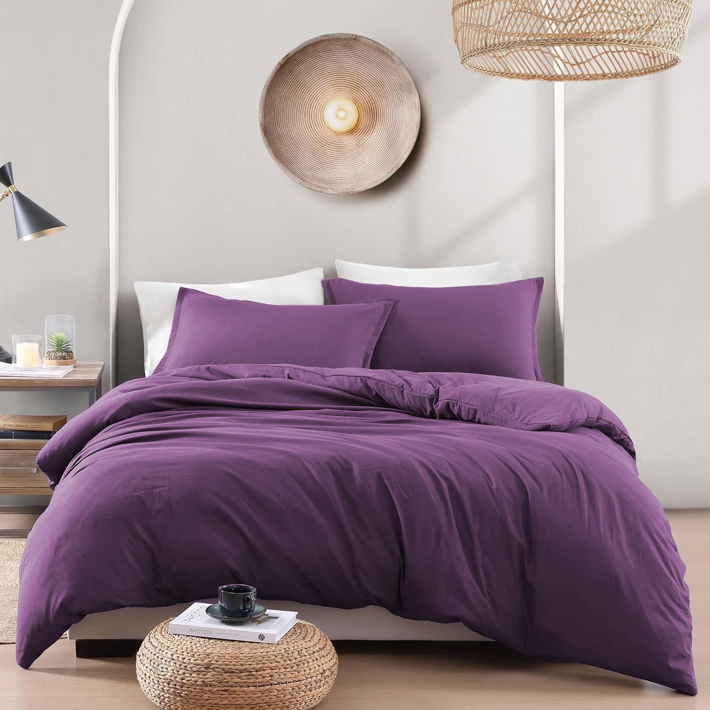 Hotel Soft Microfiber Duvet Cover Set-2000TC Quilt Cover Set & Pillowcases -1 Donna Cover Zipper Closure & 1 x Pillowcases-Breathable Bedding - Wrinkle, Fade, Stain Resistant(Purple,Queen)