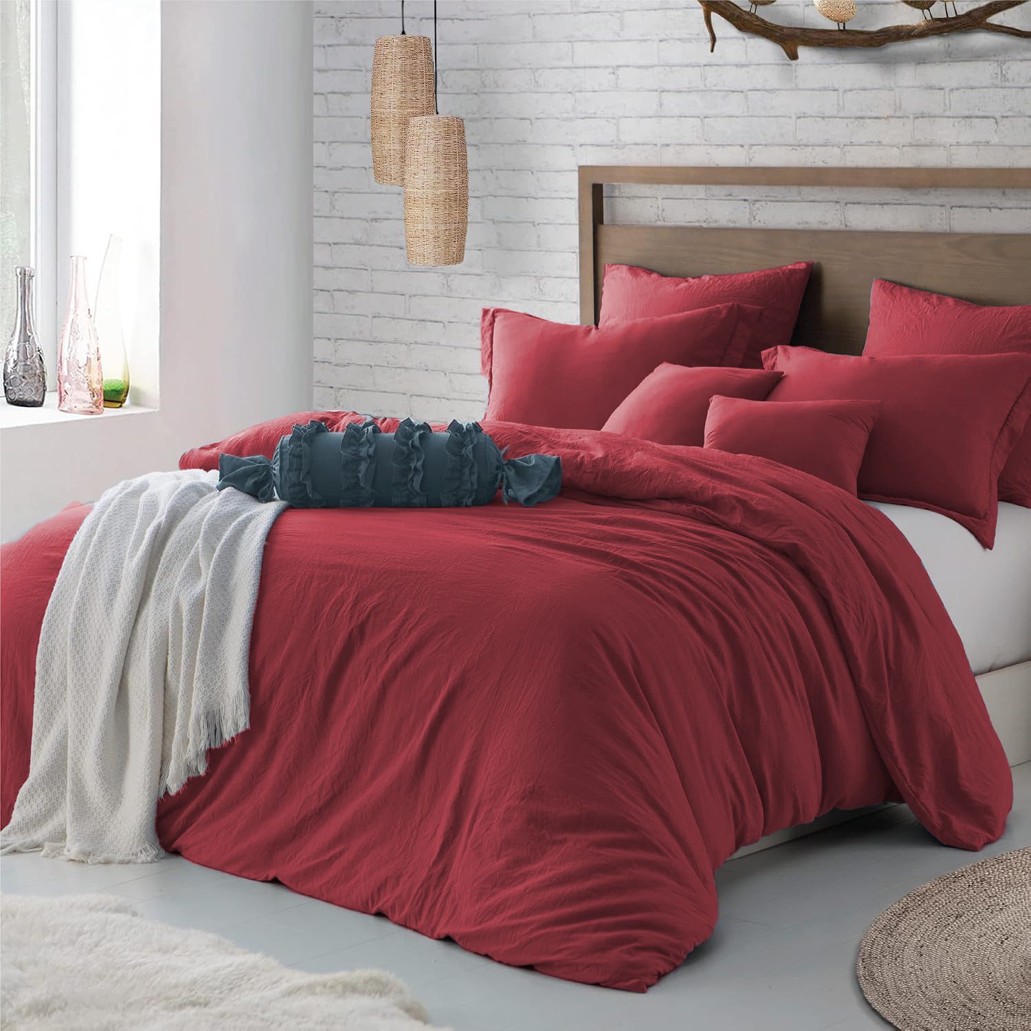 Hotel Soft Microfiber Duvet Cover Set-2000TC Quilt Cover Set & Pillowcases -1 Donna Cover Zipper Closure & 1 x Pillowcases-Breathable Bedding - Wrinkle, Fade, Stain Resistant(Red,Single)