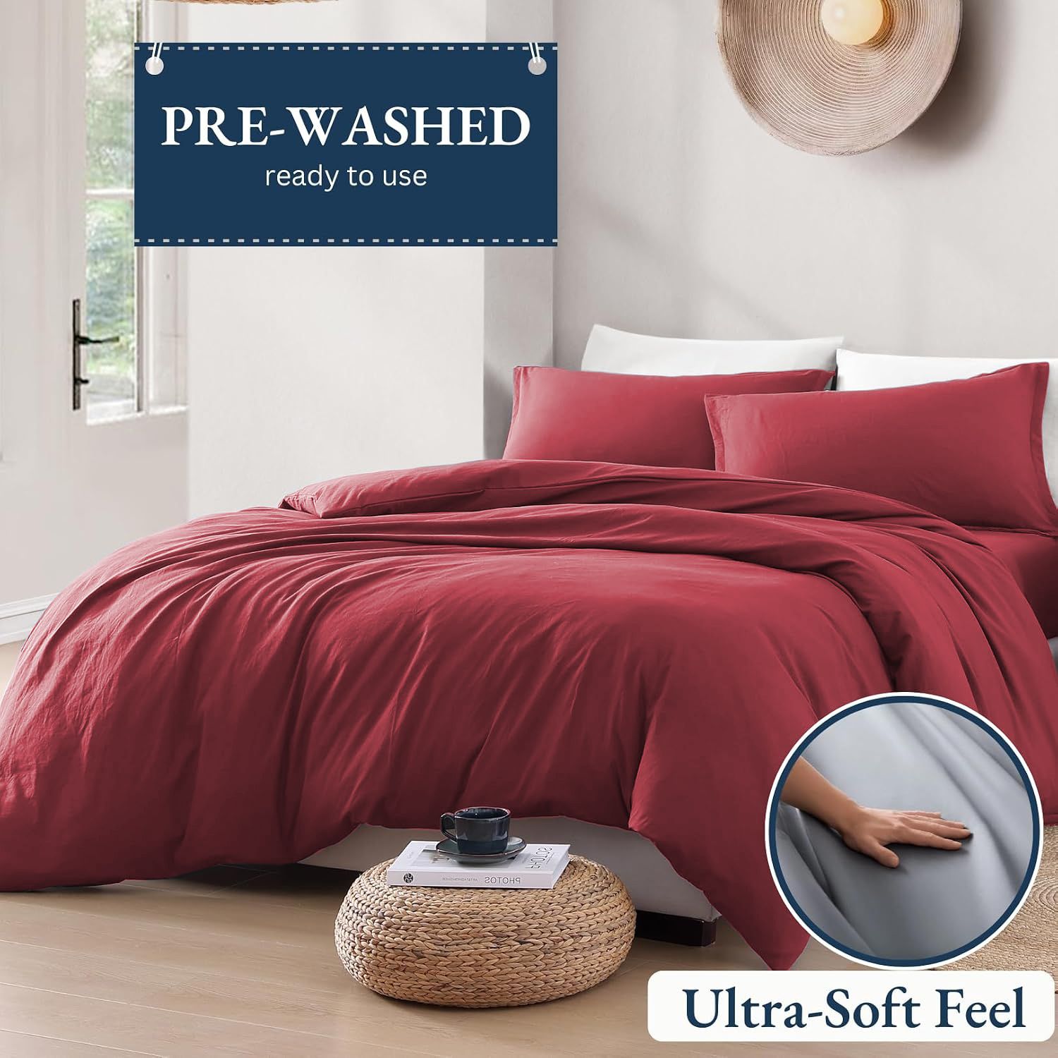 Hotel Soft Microfiber Duvet Cover Set-2000TC Quilt Cover Set & Pillowcases -1 Donna Cover Zipper Closure & 1 x Pillowcases-Breathable Bedding - Wrinkle, Fade, Stain Resistant(Red,Single)