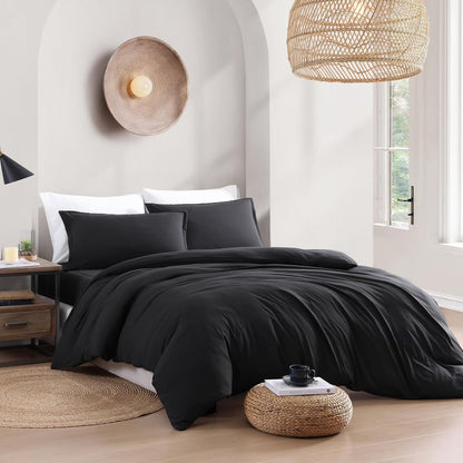 Hotel Soft Microfiber Duvet Cover Set-2000TC Quilt Cover Set & Pillowcases -1 Donna Cover Zipper Closure & 1 x Pillowcases-Breathable Bedding - Wrinkle, Fade, Stain Resistant(Black,Single)