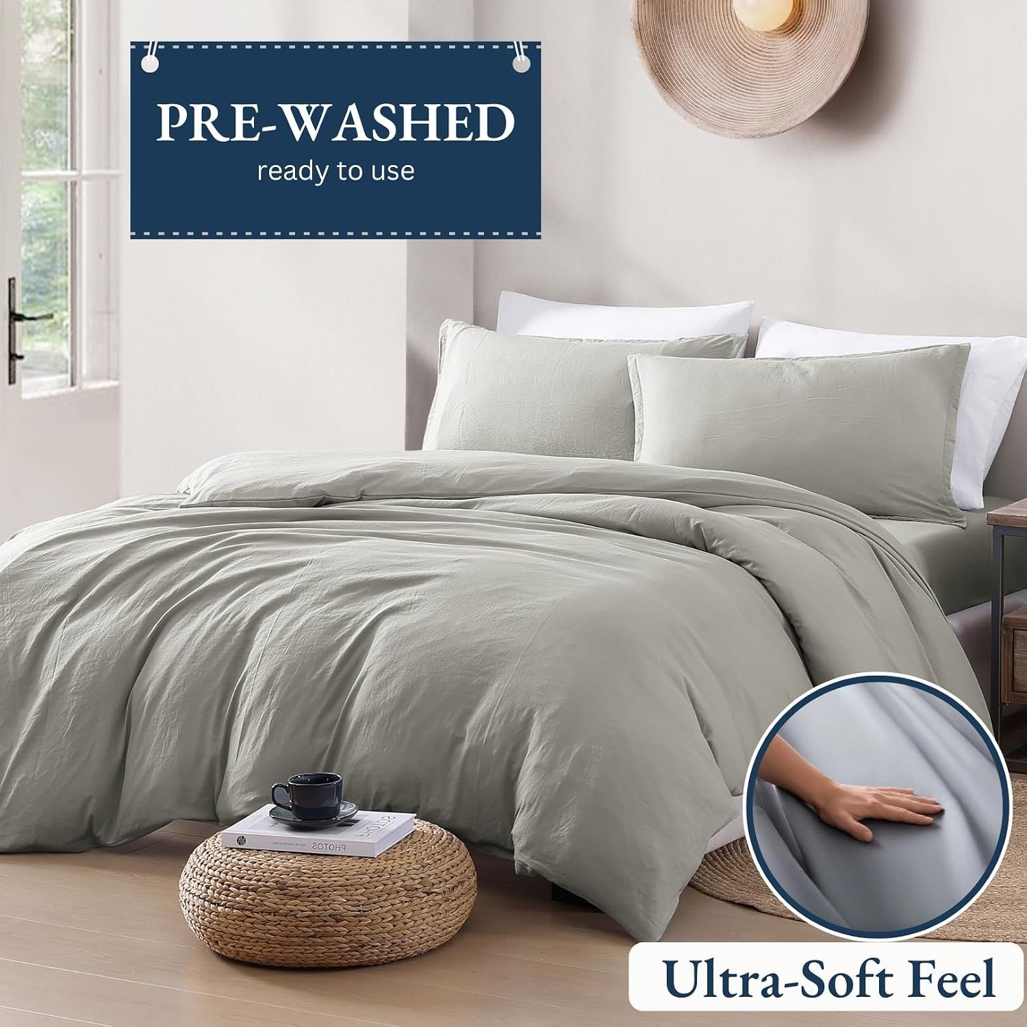 Hotel Soft Microfiber Duvet Cover Set-2000TC Quilt Cover Set & Pillowcases -1 Donna Cover Zipper Closure & 1 x Pillowcases-Breathable Bedding - Wrinkle, Fade, Stain Resistant(Grey,Single)