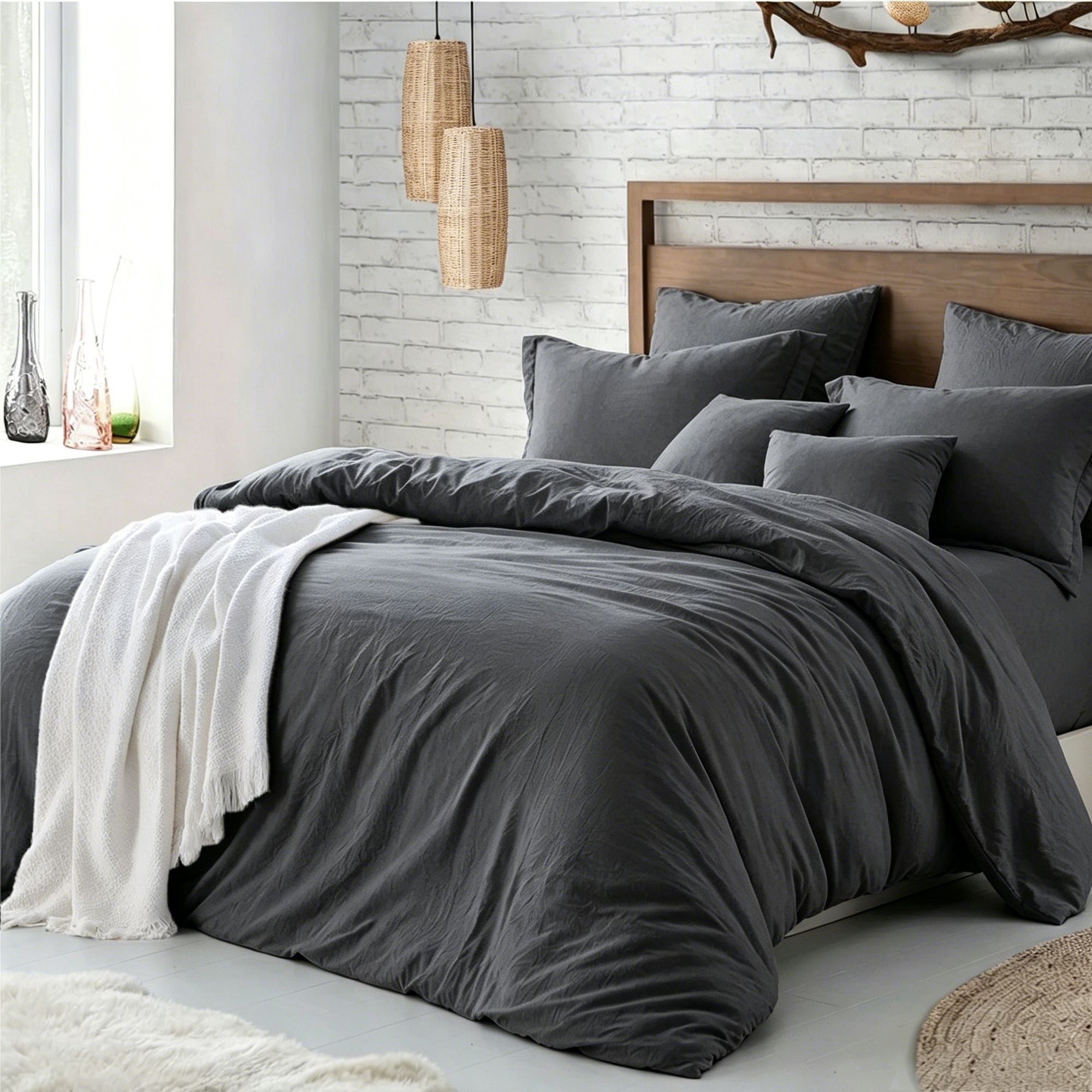 Hotel Soft Microfiber Duvet Cover Set-2000TC Quilt Cover Set & Pillowcases -1 Donna Cover Zipper Closure & 1 x Pillowcases-Breathable Bedding - Wrinkle, Fade, Stain Resistant(Dark gray,Single)