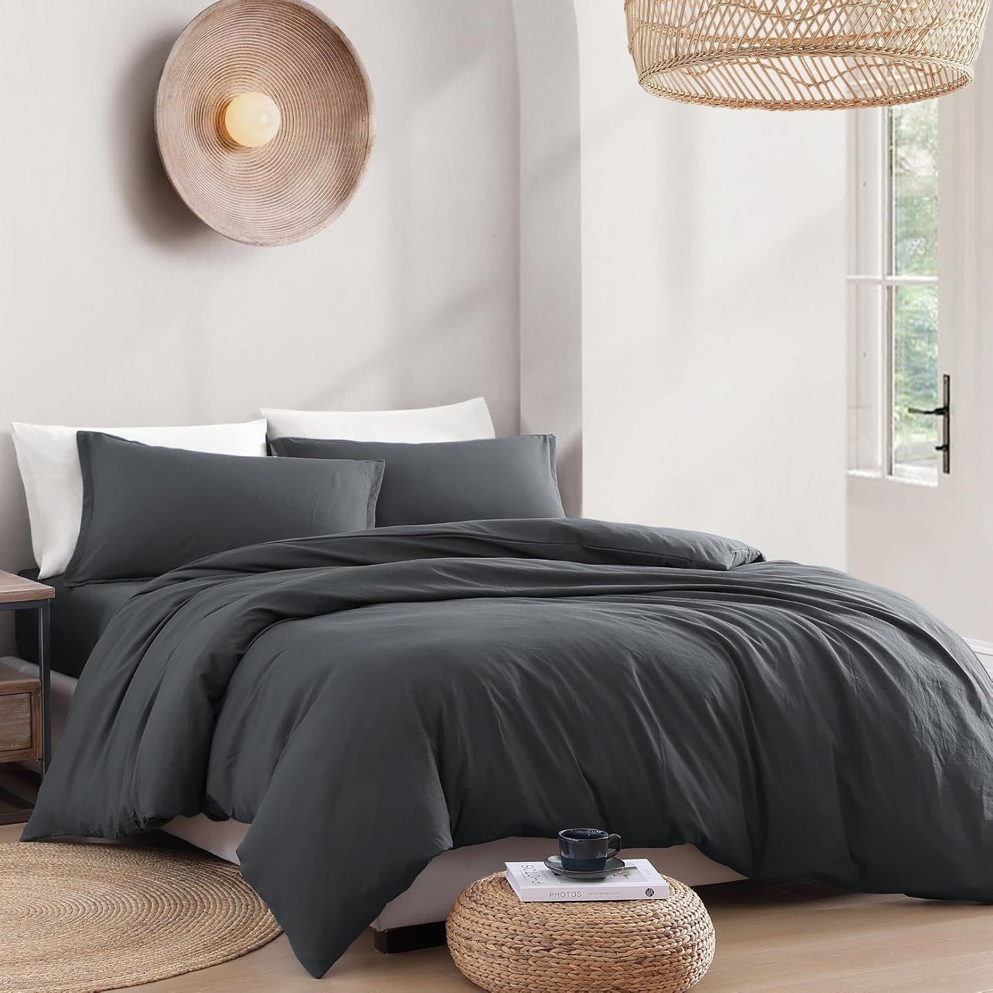 Hotel Soft Microfiber Duvet Cover Set-2000TC Quilt Cover Set & Pillowcases -1 Donna Cover Zipper Closure & 1 x Pillowcases-Breathable Bedding - Wrinkle, Fade, Stain Resistant(Dark gray,Single)