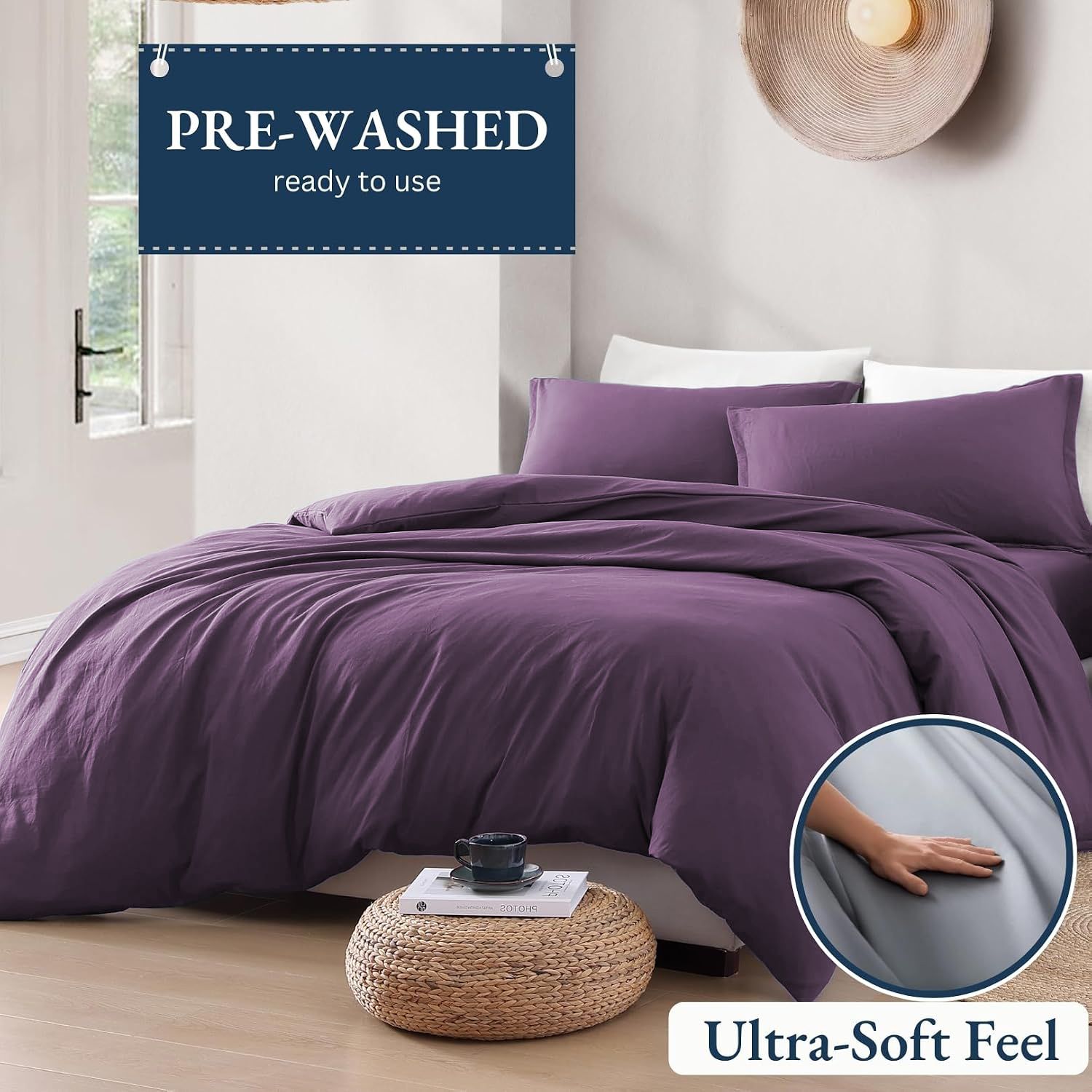 Hotel Soft Microfiber Duvet Cover Set-2000TC Quilt Cover Set & Pillowcases -1 Donna Cover Zipper Closure & 1 x Pillowcases-Breathable Bedding - Wrinkle, Fade, Stain Resistant(Purple,Single)