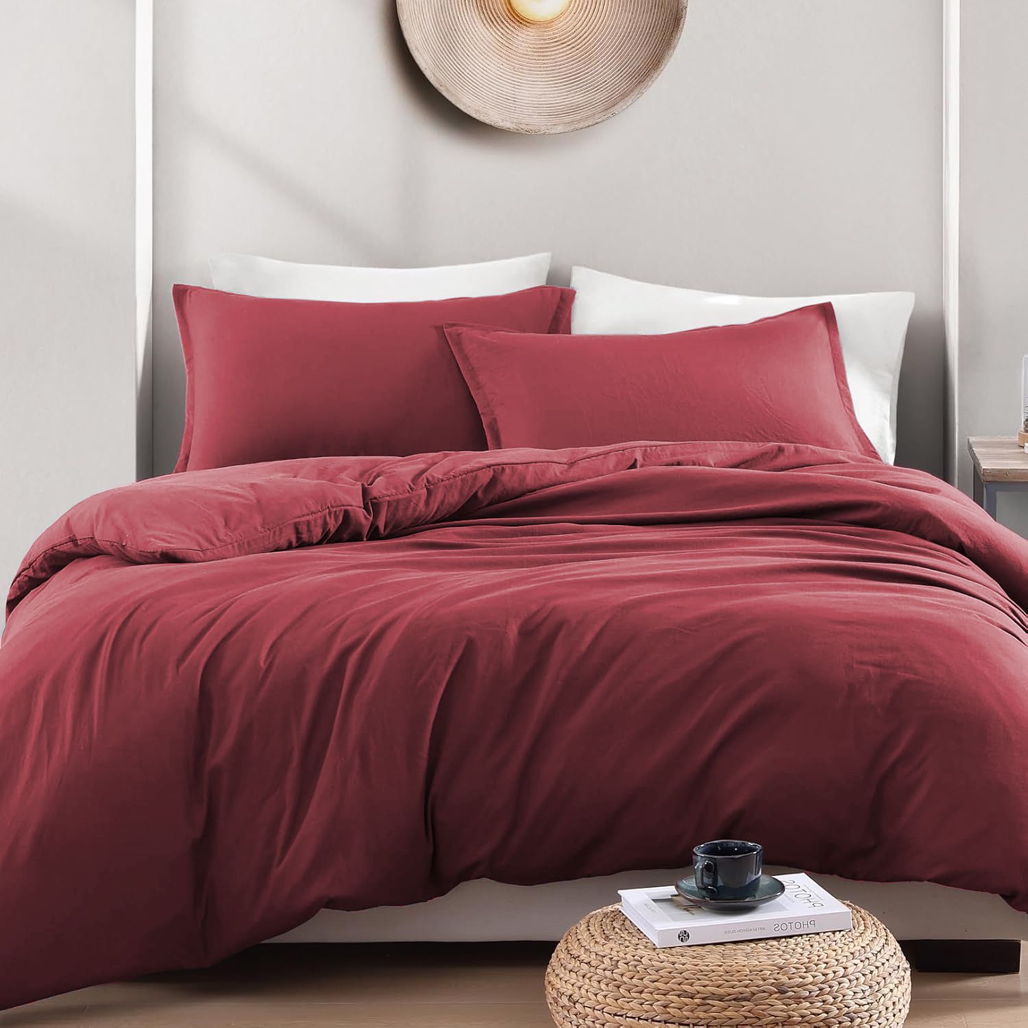 Hotel Soft Microfiber Duvet Cover Set-2000TC Quilt Cover Set & Pillowcases -1 Donna Cover Zipper Closure & 1 x Pillowcases-Breathable Bedding - Wrinkle, Fade, Stain Resistant(Red,Super King)