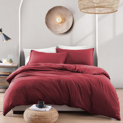 Hotel Soft Microfiber Duvet Cover Set-2000TC Quilt Cover Set & Pillowcases -1 Donna Cover Zipper Closure & 1 x Pillowcases-Breathable Bedding - Wrinkle, Fade, Stain Resistant(Red,Super King)