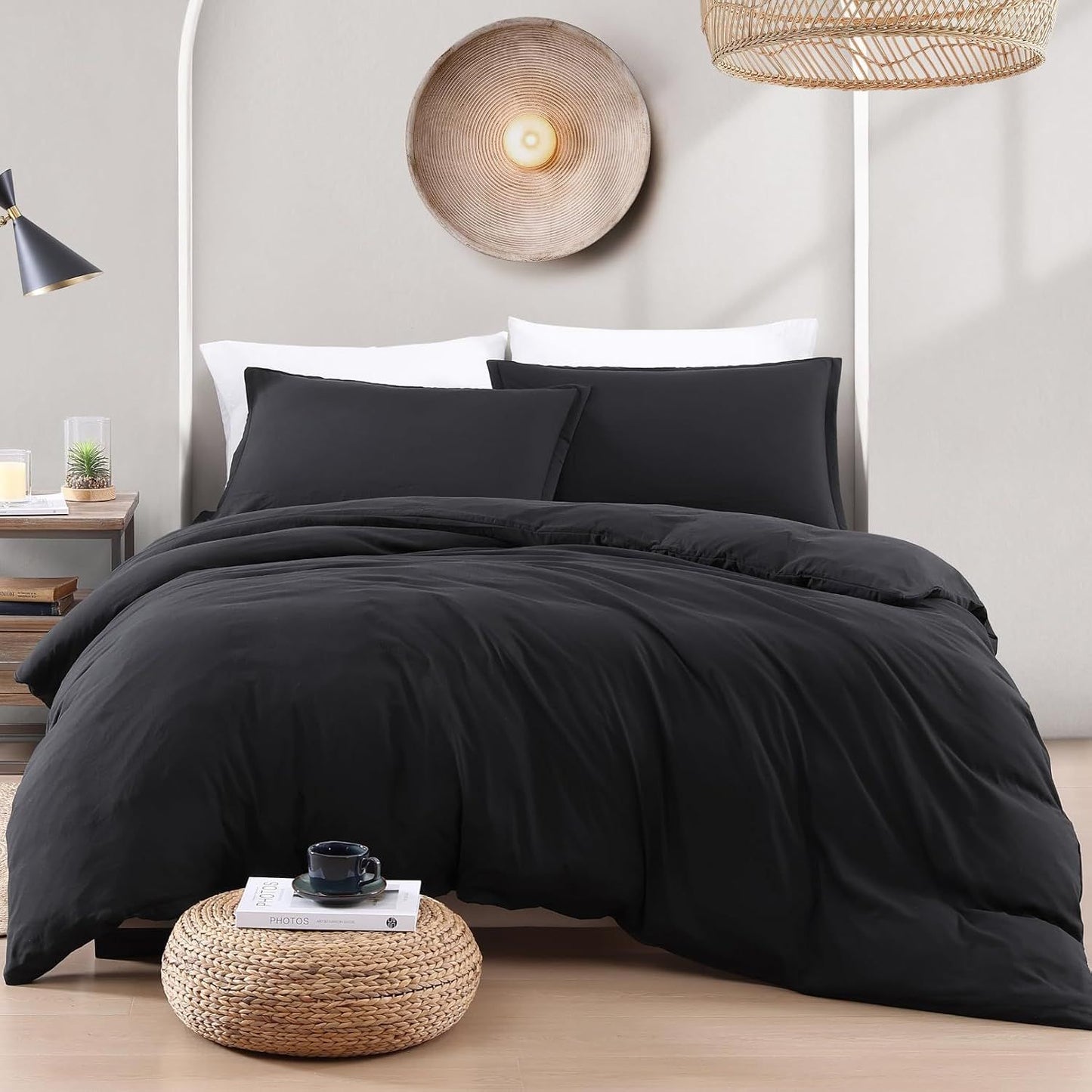 Hotel Soft Microfiber Duvet Cover Set-2000TC Quilt Cover Set & Pillowcases -1 Donna Cover Zipper Closure & 1 x Pillowcases-Breathable Bedding - Wrinkle, Fade, Stain Resistant(Black,Super King)