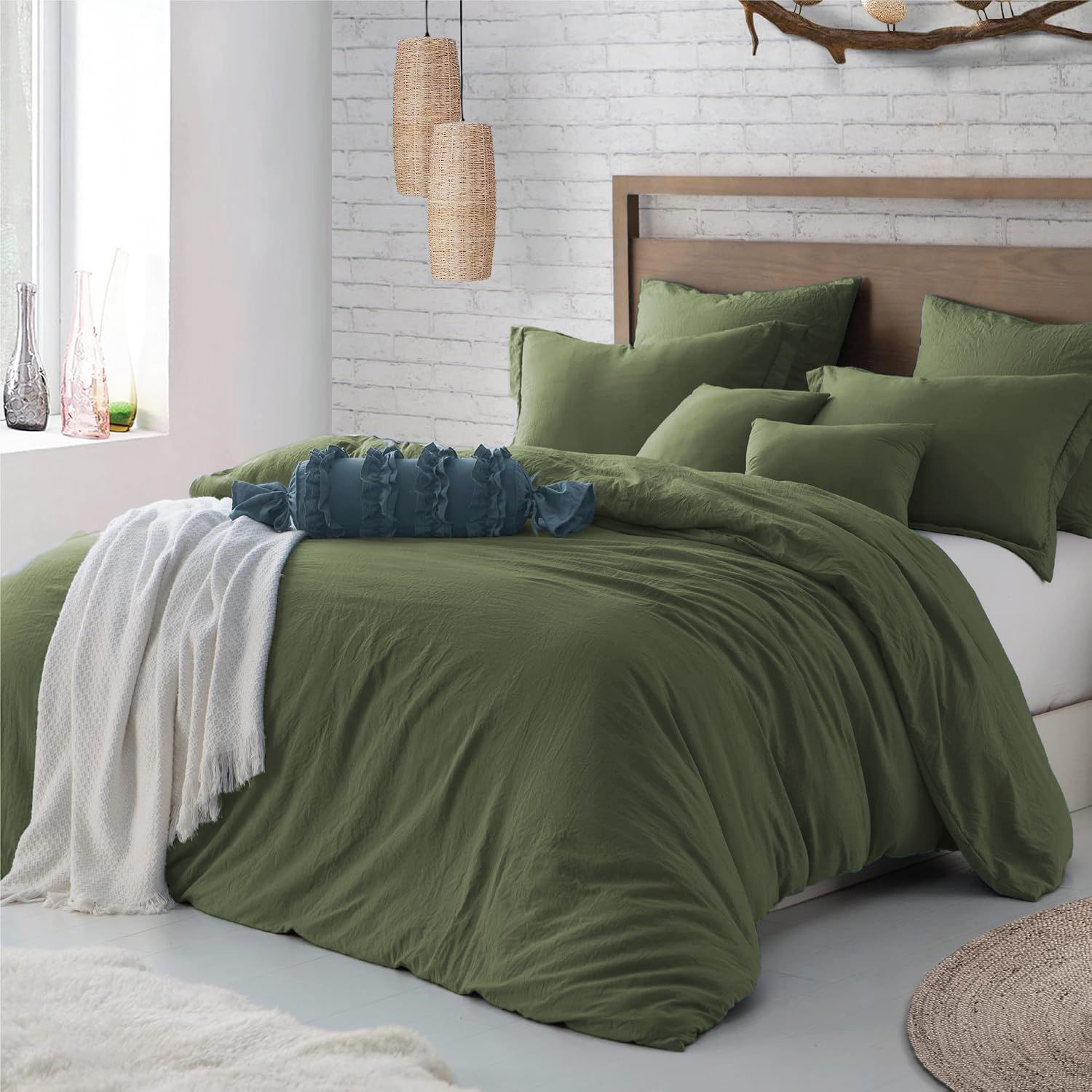 Hotel Soft Microfiber Duvet Cover Set-2000TC Quilt Cover Set & Pillowcases -1 Donna Cover Zipper Closure & 1 x Pillowcases-Breathable Bedding - Wrinkle, Fade, Stain Resistant(Olive green,Super King)