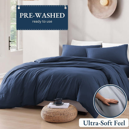 Hotel Soft Microfiber Duvet Cover Set-2000TC Quilt Cover Set & Pillowcases -1 Donna Cover Zipper Closure & 1 x Pillowcases-Breathable Bedding - Wrinkle, Fade, Stain Resistant(Navy,Super King)