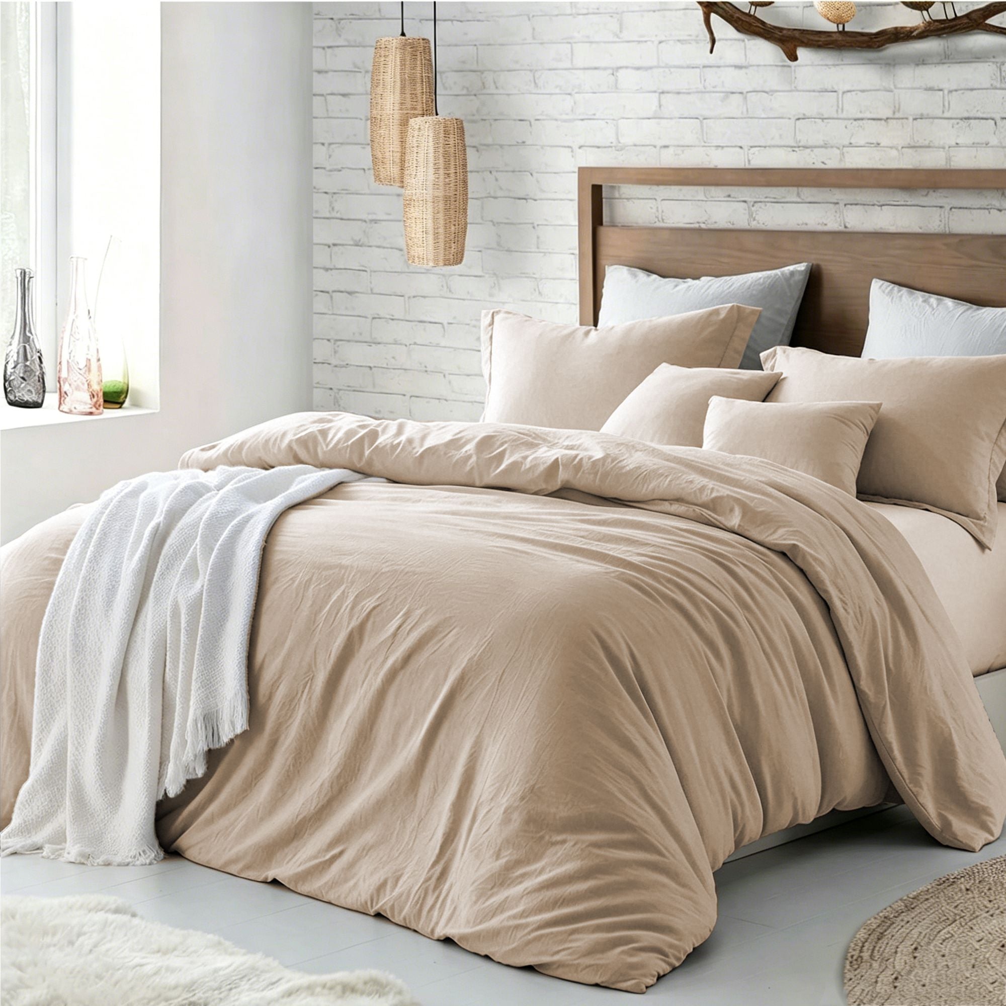 Hotel Soft Microfiber Duvet Cover Set-2000TC Quilt Cover Set & Pillowcases -1 Donna Cover Zipper Closure & 1 x Pillowcases-Breathable Bedding - Wrinkle, Fade, Stain Resistant(Camel Beige,Super King)