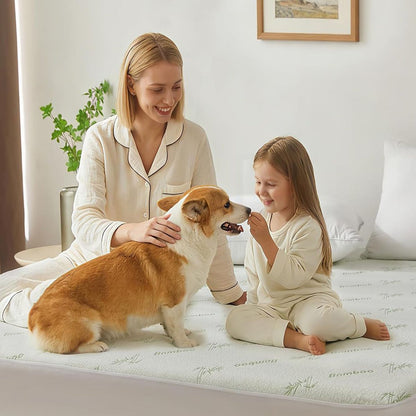 Bamboo Mattress Protector,Breathable Waterproof Mattress Cover,3D Air Fabric Cooling Bed Pad Cover, Deep V1317-FS260-AUK-LV