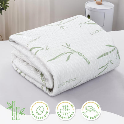 Waterproof Mattress Protector,Breathable Mattress Cover,3D Air Fabric Cooling Bed Pad Cover, Deep Pocket V1317-FS260-AUKS