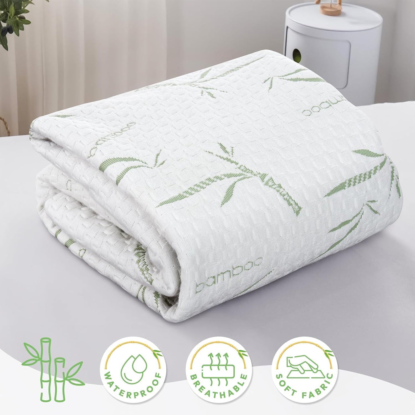 Waterproof Mattress Protector,Breathable Mattress Cover,3D Air Fabric Cooling Bed Pad Cover, Deep Pocket V1317-FS260-AUQ