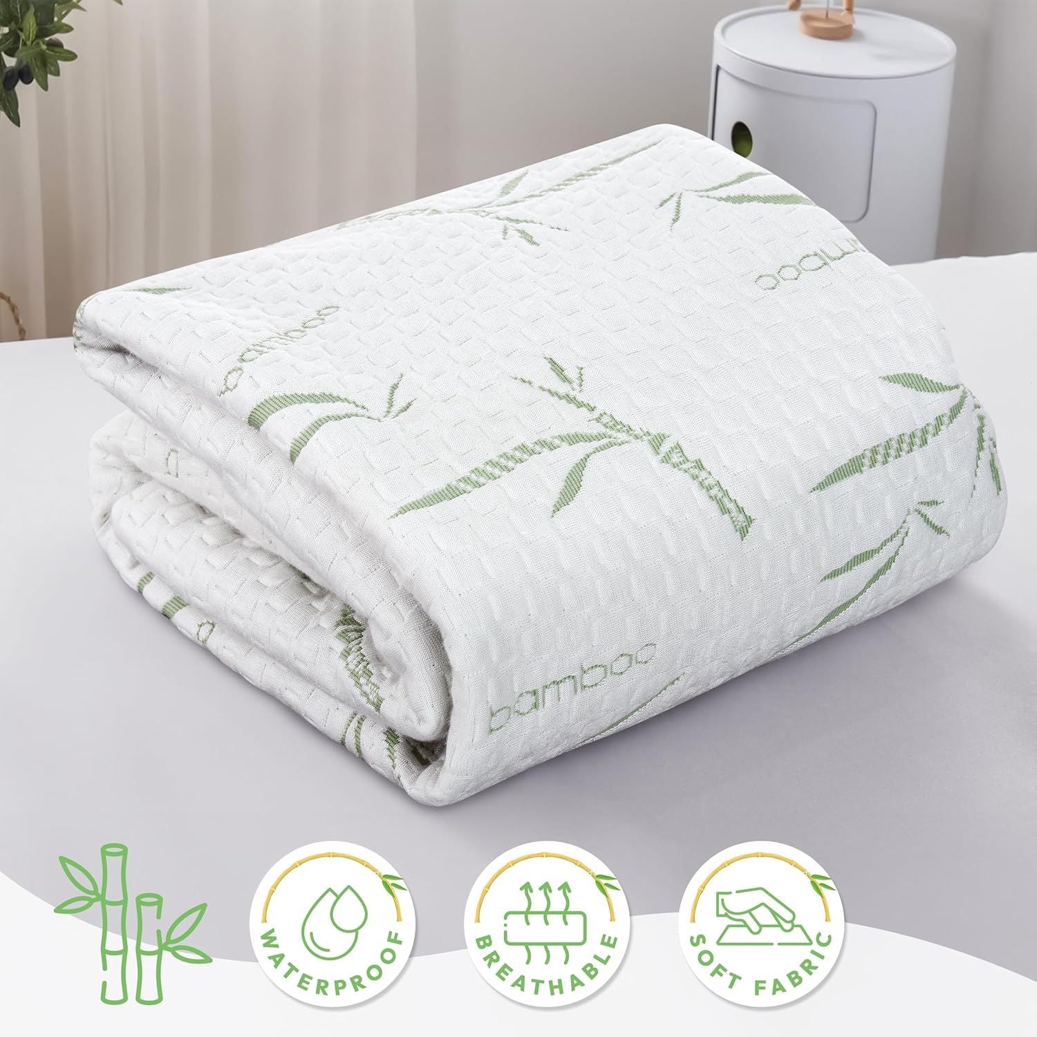 Waterproof Mattress Protector,Breathable Mattress Cover,3D Air Fabric Cooling Bed Pad Cover, Deep Pocket V1317-FS260-AUQ