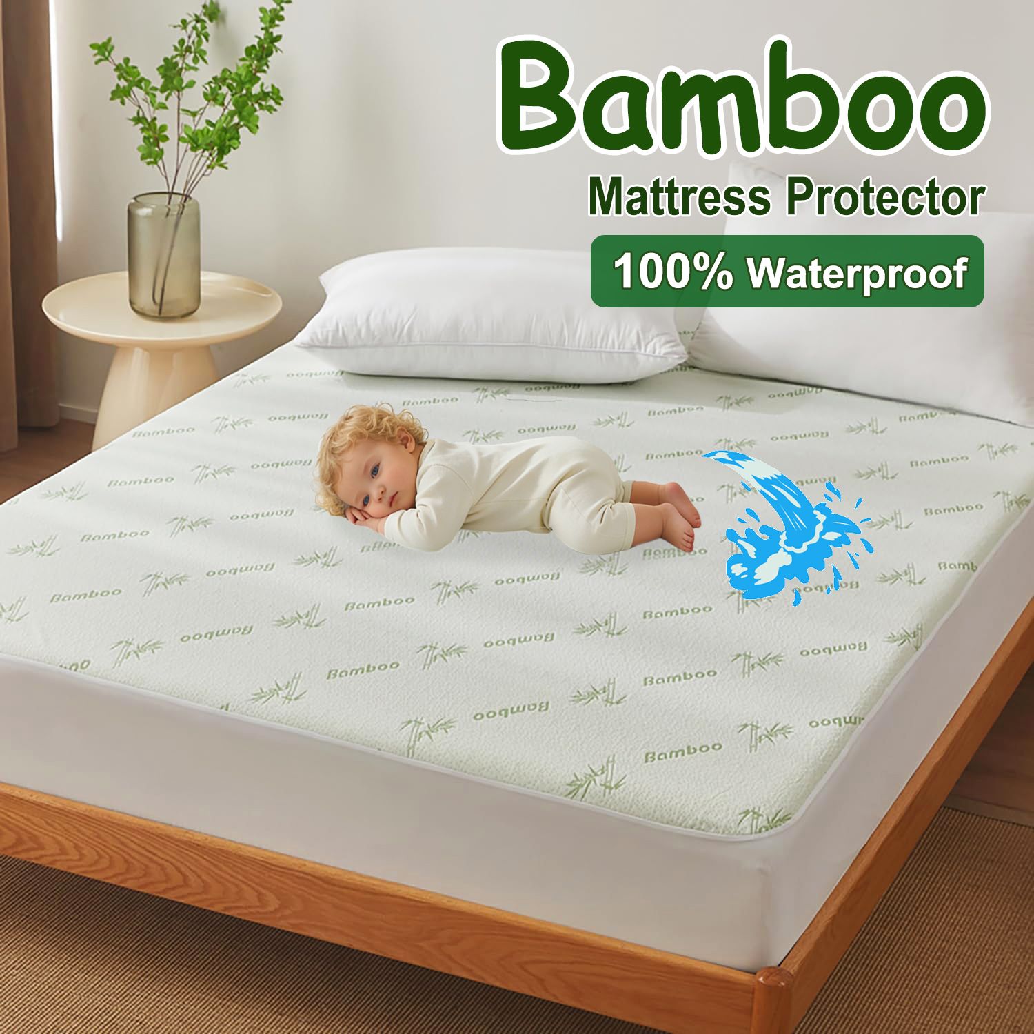100% Waterproof Single Mattress Protector, Breathable Mattress Cover Single Size Bed, 3D Air Fabric Cooling V1317-FS260-AUS-CL