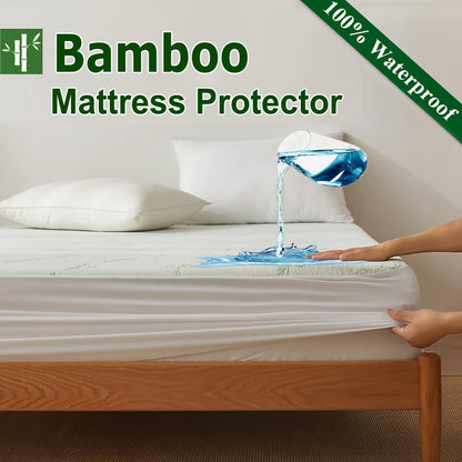 Bamboo Mattress Protector,Breathable Waterproof Mattress Cover,3D Air Fabric Cooling Bed Pad Cover, Deep V1317-FS260-AUSK-LV