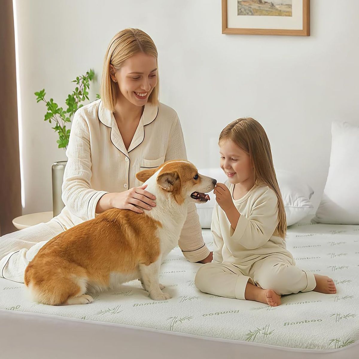 Bamboo Mattress Protector,Breathable Waterproof Mattress Cover,3D Air Fabric Cooling Bed Pad Cover, Deep V1317-FS260-AUSK-LV