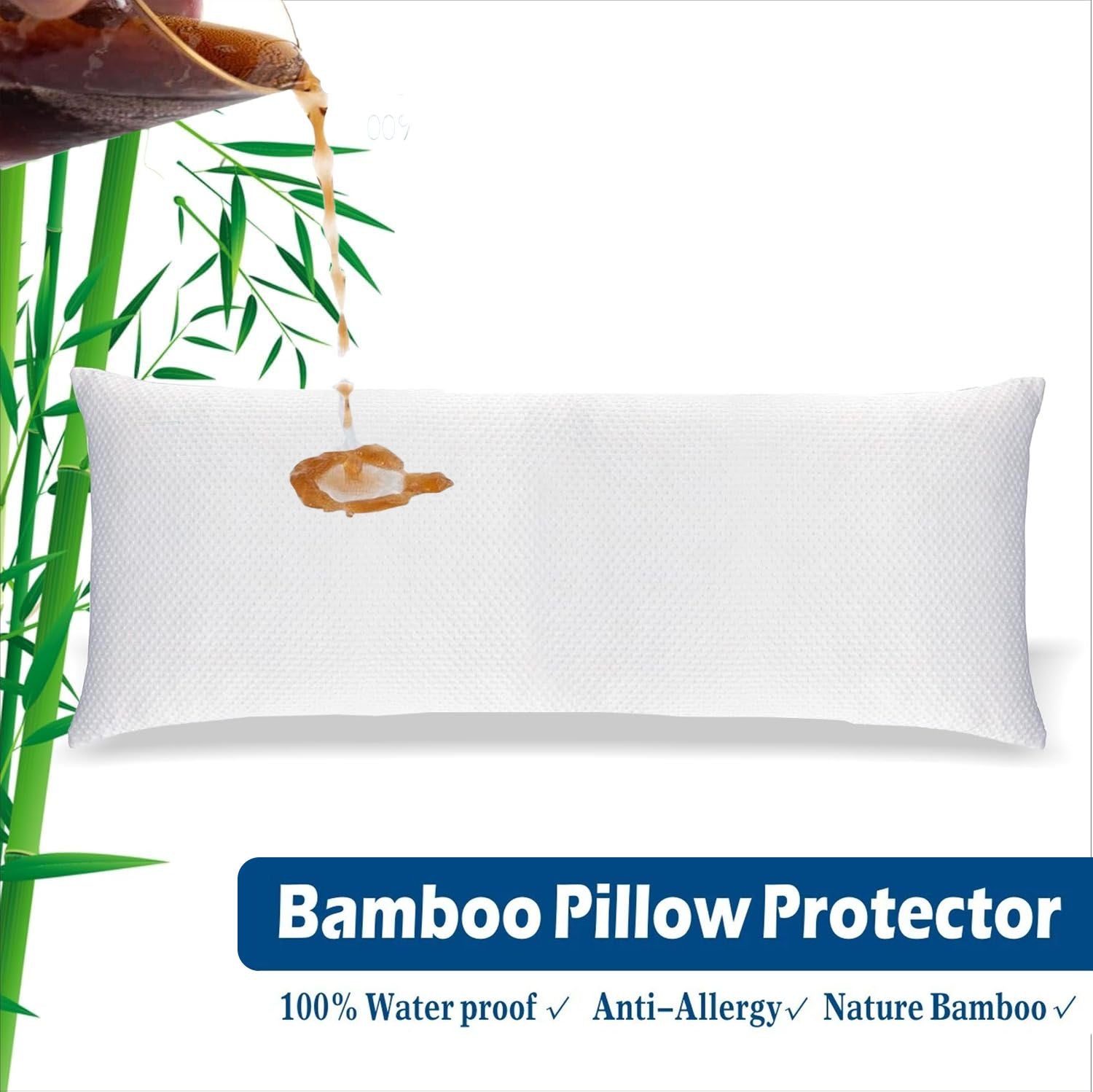 Waterproof Bamboo Pillow Protector Cover,100% Bug Water Proof Zippered Pillow Cases Body Size (1 Pack, V1317-FS280-AUCC-Z-BAI