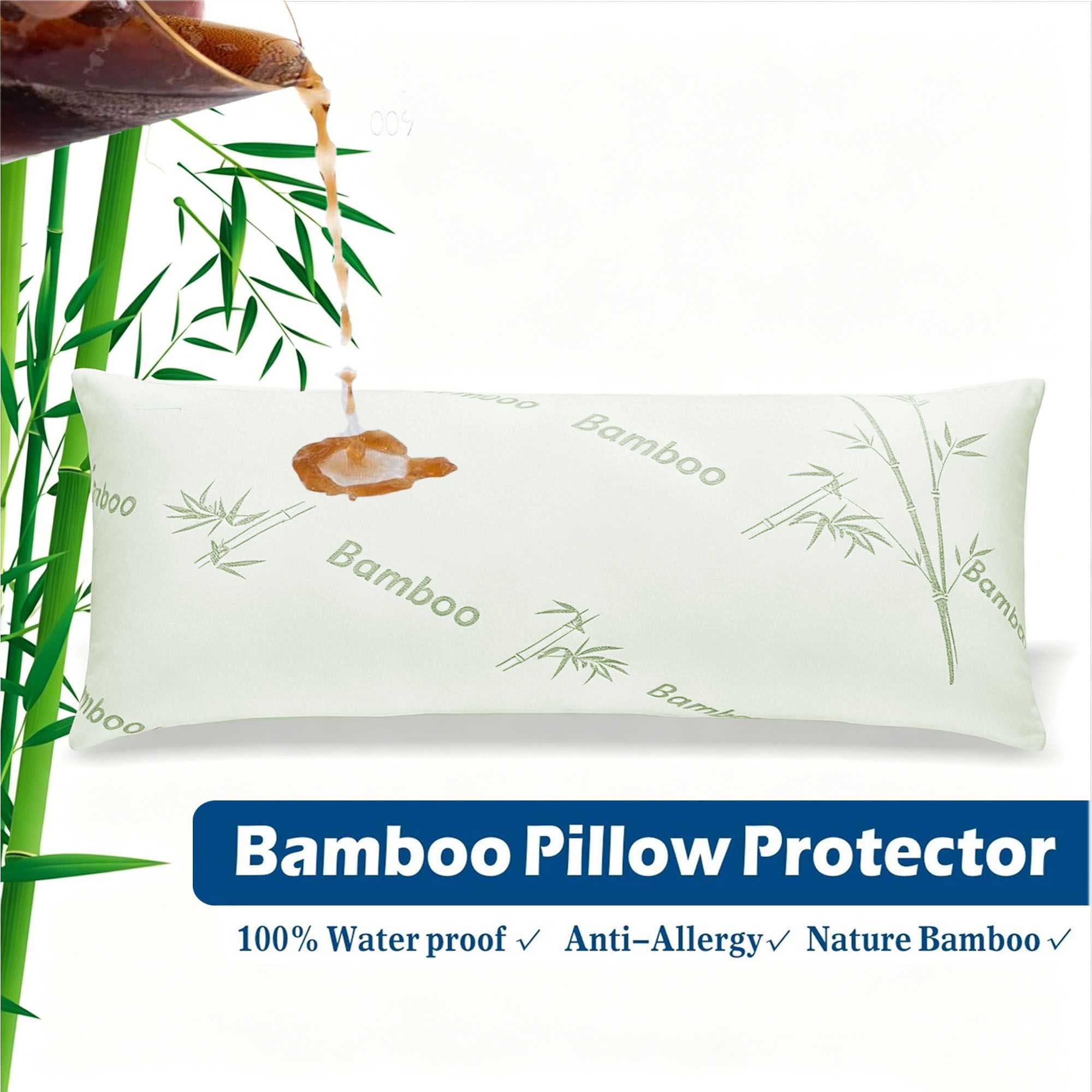 Waterproof Bamboo Pillow Protector Cover,100% Bug Water Proof Zippered Pillow Cases Body Size (1 V1317-FS280-AUCC-Z-LV