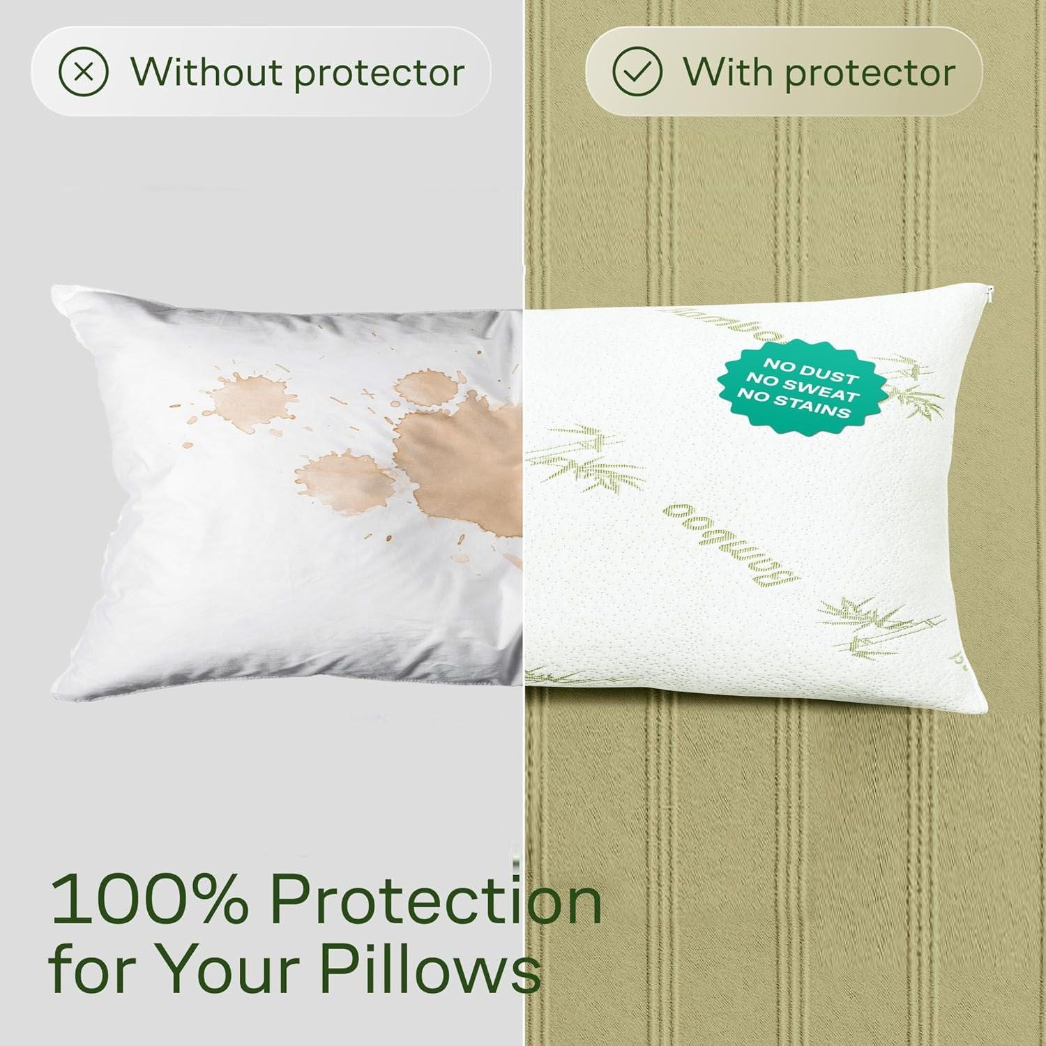 Waterproof Bamboo Pillow Protector Cover,100% Bug Water Proof Zippered Pillow Cases Body Size (1 V1317-FS280-AUCC-Z-LV