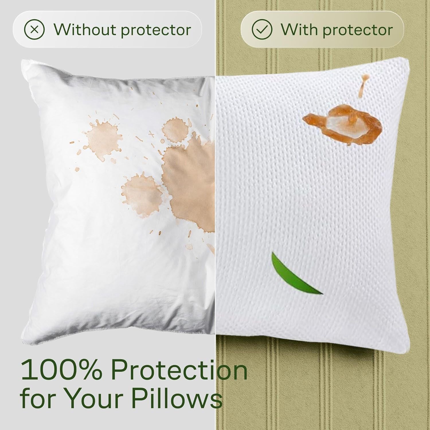 Waterproof Bamboo Pillow Protector Cover, 100% Bug Water Proof Zippered Pillow Cases Standard/Queen Size ( 2 V1317-FS280-AUST-Z-BAI