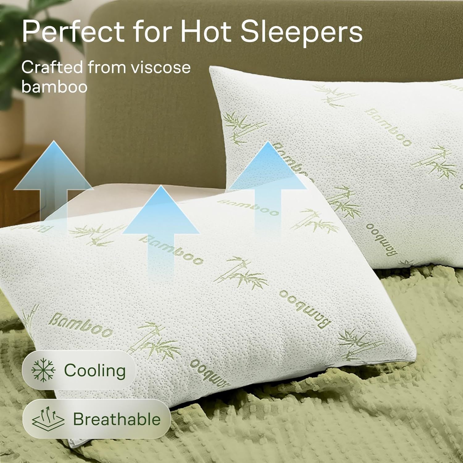 Waterproof Bamboo Pillow Protector Cover,100% Bug Water Proof Zippered Pillow Cases Standard/Queen Size ( 2 V1317-FS280-AUST-Z-LV