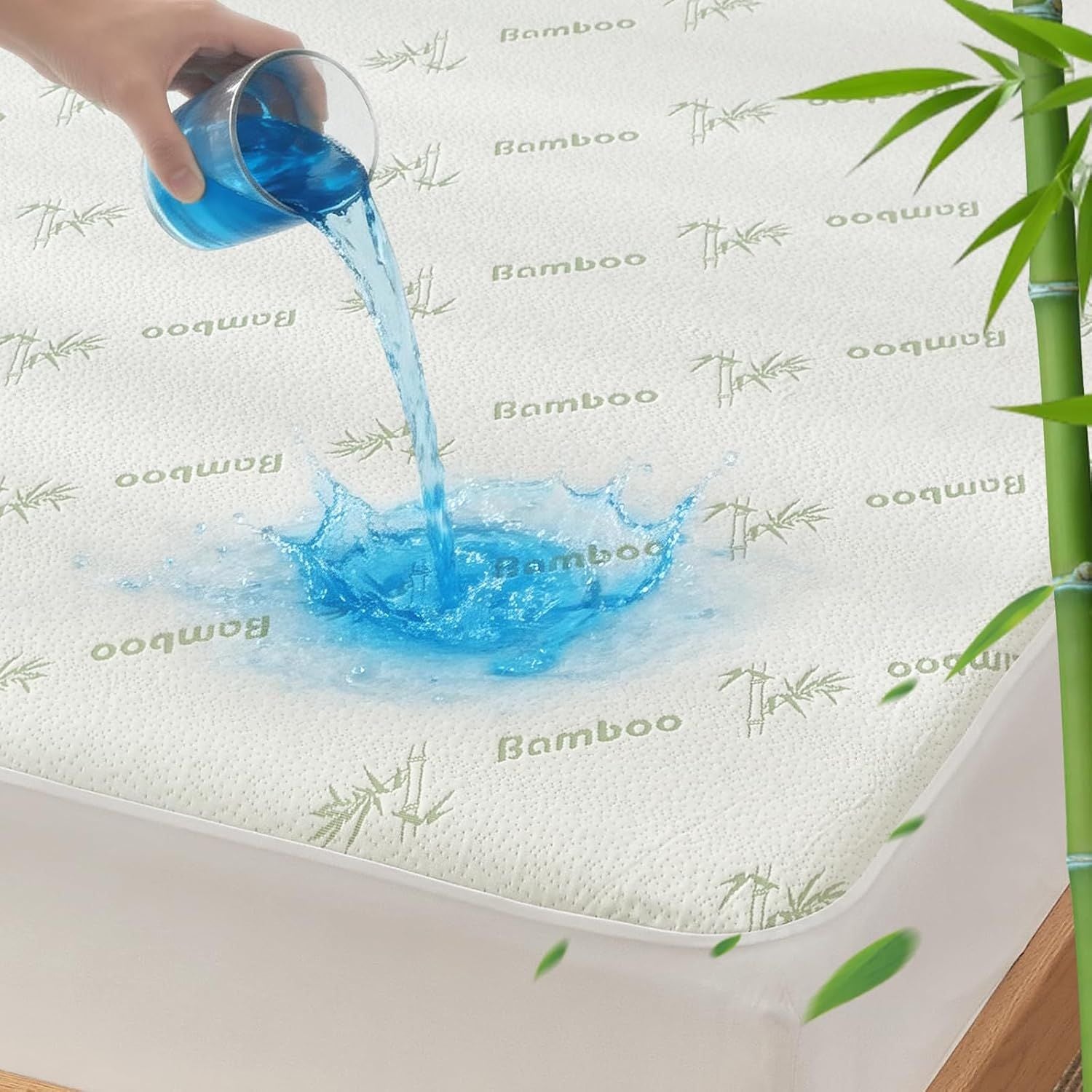 Bamboo Mattress Protector,Breathable Waterproof Mattress Cover,3D Air Fabric Cooling Bed Pad Cover, Deep Pocket 40cm(King,Green)