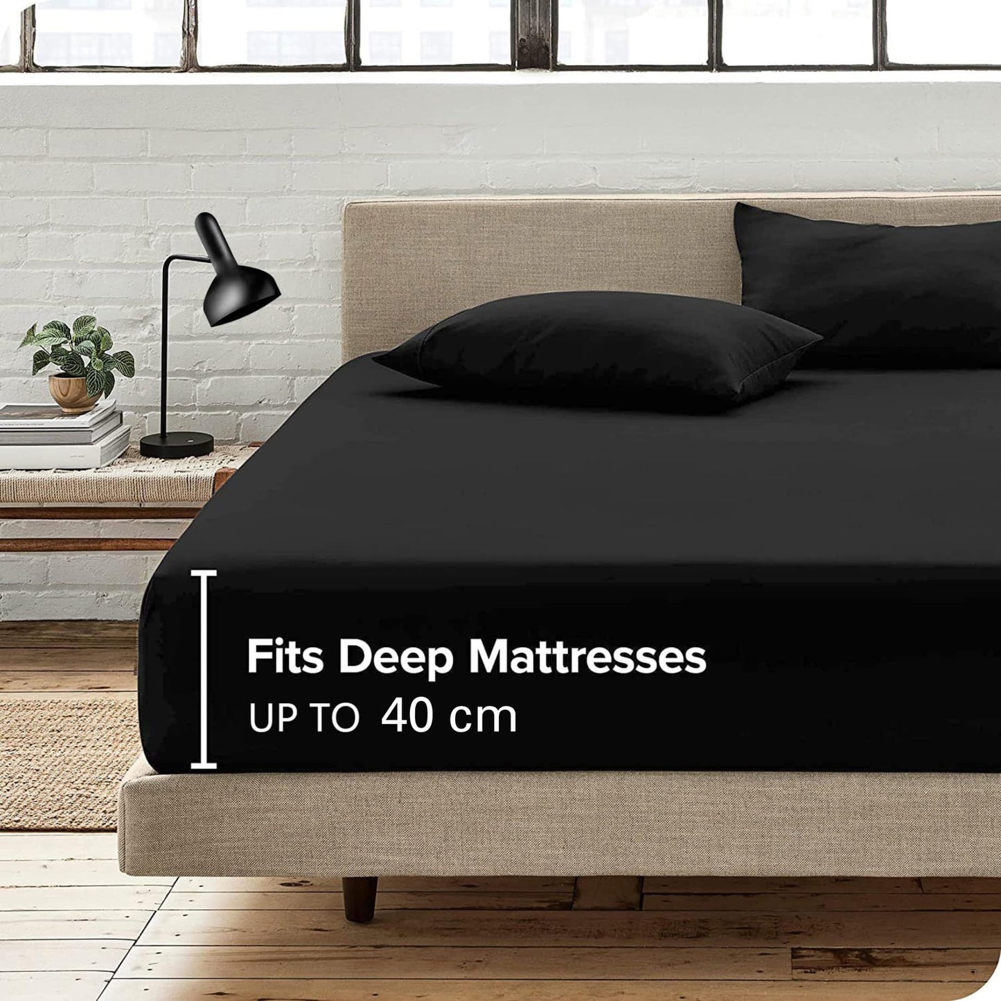 Hotel Quality Fitted Sheet - 1 Piece Fitted Sheet  -Breathable Bedding - Wrinkle, Fade, Stain Resistant- 16inch/40cm Deep Pocket Fitted Bed Sheet-Wrinkle and Fade Resistant,(Black,Double)