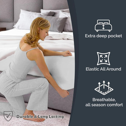 Hotel Quality Fitted Sheet - 1 Piece Fitted Sheet  -Breathable Bedding - Wrinkle, Fade, Stain Resistant- 16inch/40cm Deep Pocket Fitted Bed Sheet-Wrinkle and Fade Resistant,(White,King)