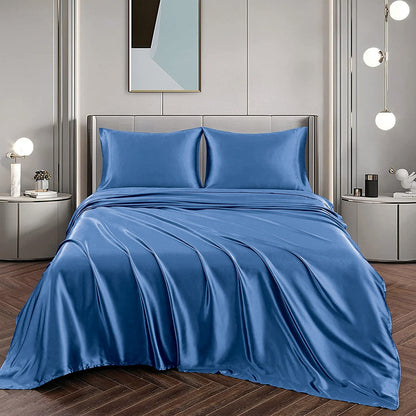 Art Silk Satin Sheet Set Hotel 3 Pieces Fitted/Flat Sheet Bedding Set-Luxury Soft Silky Sheets for Hair and Skin, Similar to Silk Bed Sheets Set 3 Pieces(King Single,Ocean)