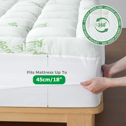 800GSM Mattress Topper Viscose Derived from Bamboo, Thick Pillowtop Fitted Mattress Cover with 45cm Deep Skirt - Machine Washable Hypoallergenic(King,Green)