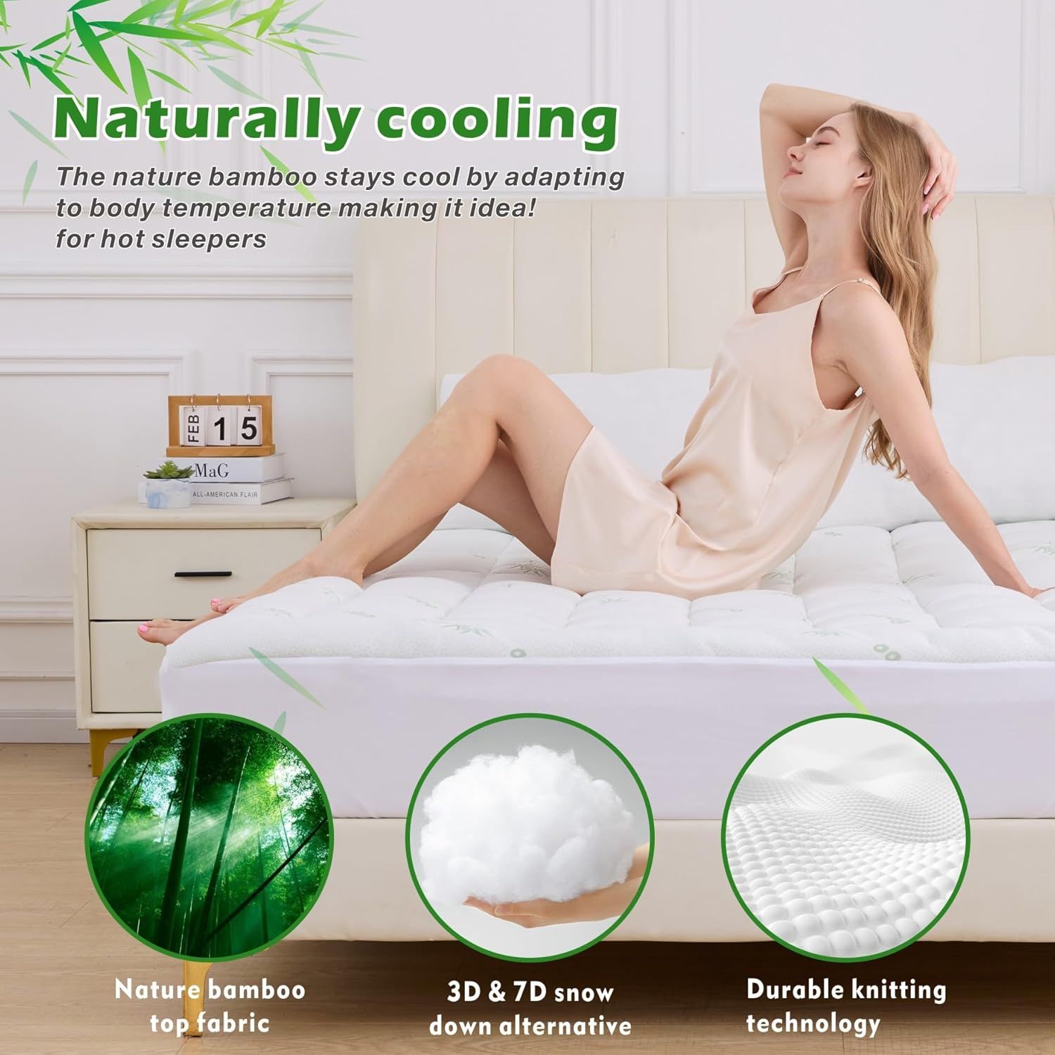 800GSM Mattress Topper Viscose Derived from Bamboo, Thick Pillowtop Fitted Mattress Cover with 45cm Deep Skirt - Machine Washable Hypoallergenic（Single,Green）