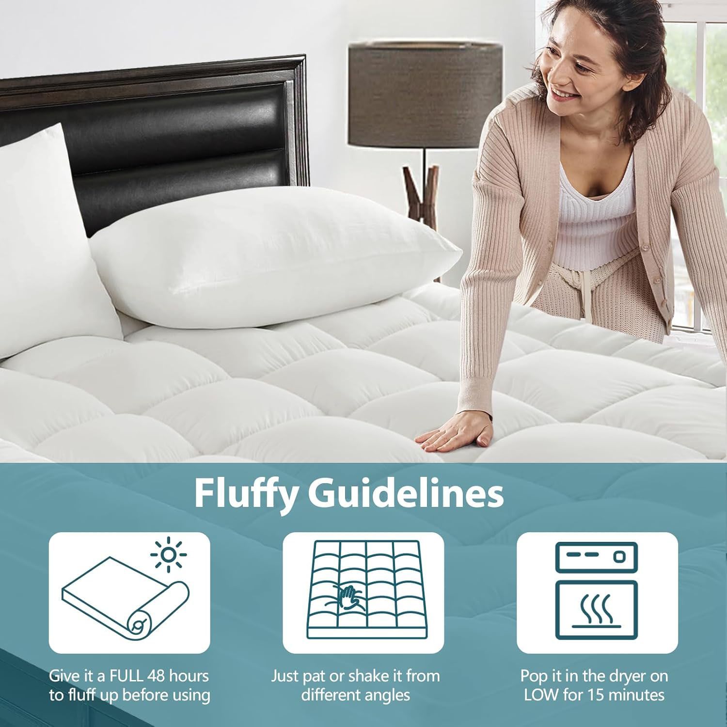 1000GSM Mattress Topper Viscose Derived from Bamboo, Thick Pillowtop Fitted Mattress Cover with 45cm Deep Skirt - Machine Washable Hypoallergenic(Super King,white)