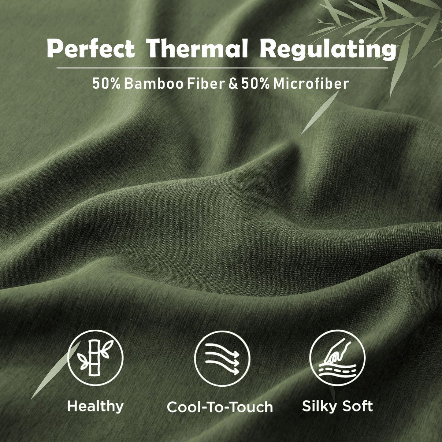 3 Piece Hotel Bamboo Cooling Fitted Sheet Set & Pillowcase -Ultra Soft 2000TC Breathable Fitted Bed Sheets Set with 37 Centimetre Deep Pocket-Cooling Sheets for Hot Sleepers(Olive green,King)