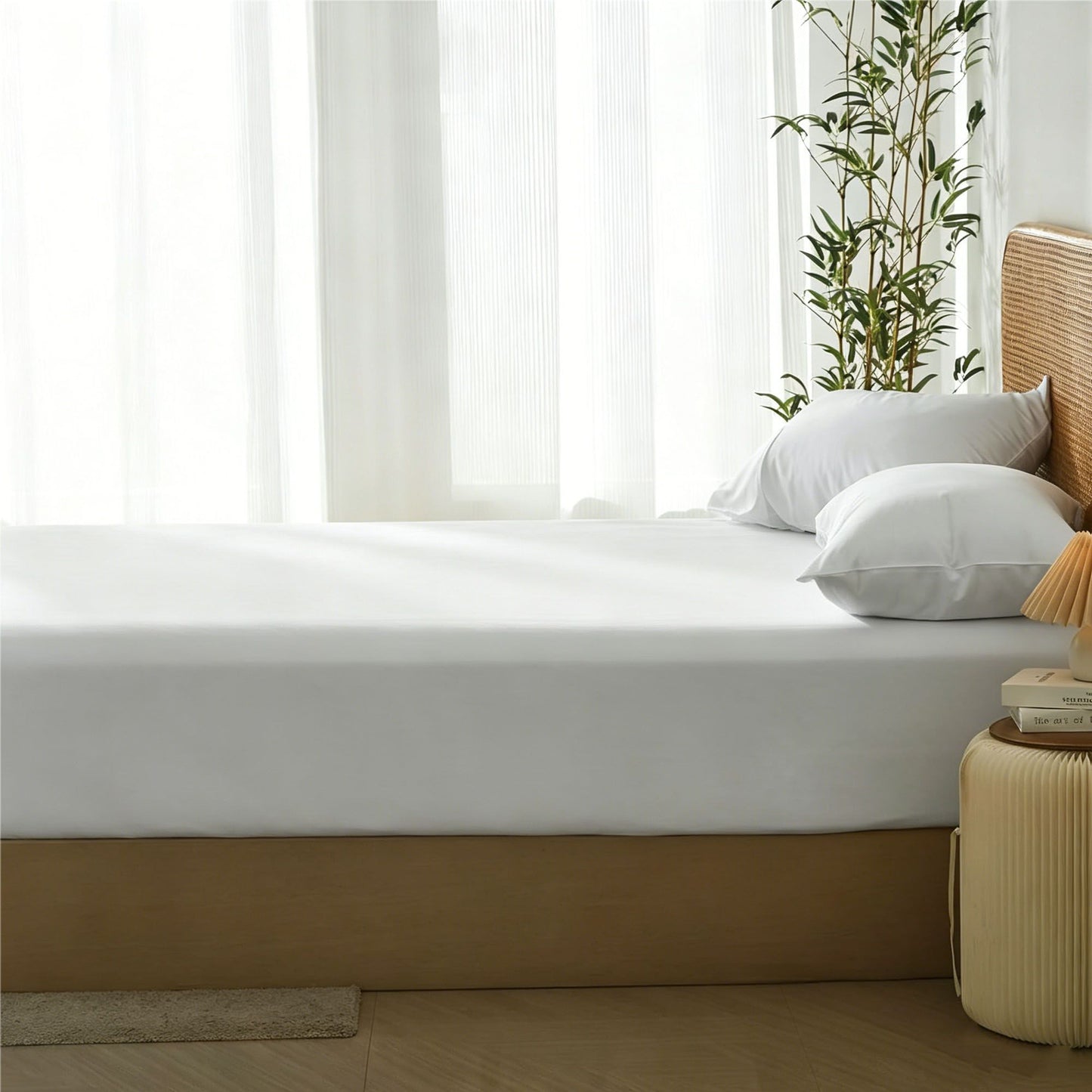 2 Piece Hotel Bamboo Cooling Fitted Sheet Set & Pillowcase -Ultra Soft 2000TC Breathable Fitted Bed Sheets Set with 37 Centimetre Deep Pocket-Cooling Sheets for Hot Sleepers(White,King Single)