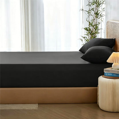 2 Piece Hotel Bamboo Cooling Fitted Sheet Set & Pillowcase -Ultra Soft 2000TC Breathable Fitted Bed Sheets Set with 37 Centimetre Deep Pocket-Cooling Sheets for Hot Sleepers(Black,King Single)