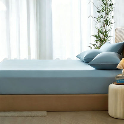 2 Piece Hotel Bamboo Cooling Fitted Sheet Set & Pillowcase -Ultra Soft 2000TC Breathable Fitted Bed Sheets Set with 37 Centimetre Deep Pocket-Cooling Sheets for Hot Sleepers(Sky Blue,King Single)